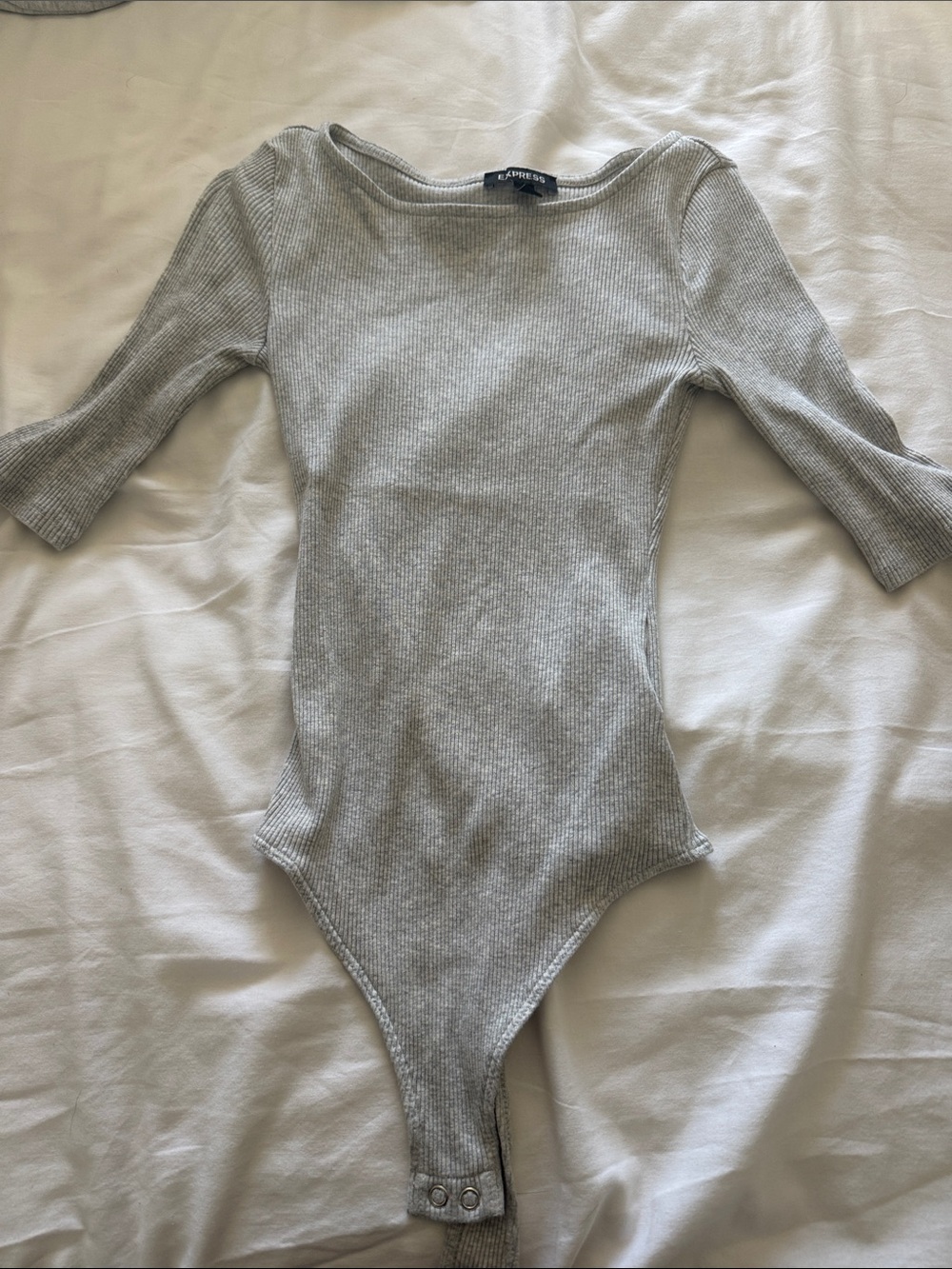 Express Girls' Light Grey Ribbed Long-Sleeve Bodysuit